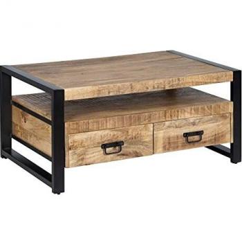 LOLAhome Mesa de Centro con 2 cajones de Madera Maciza de Mango Natural de 100x60x45 cm