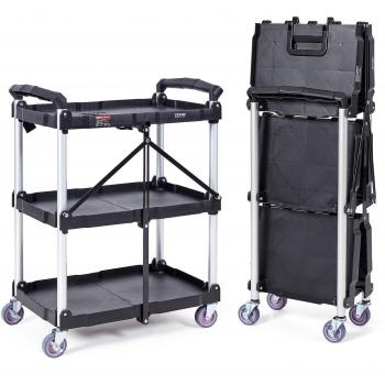 Vevor 3-Shelf Heavy Duty Foldable Utility Cart with Lockable Wheels, 165 lbs Capacity, Black