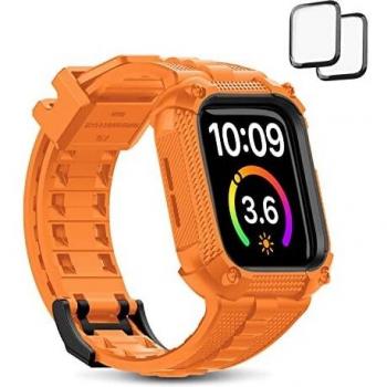 Wutwuk Correa para Apple Watch 44mm Correa Resistente al Agua y Sudor Correa Robusta Compatible con Apple Watch Series 6/5/4/SE Provee Protección Ultra con Protector de Pantalla-Naranja