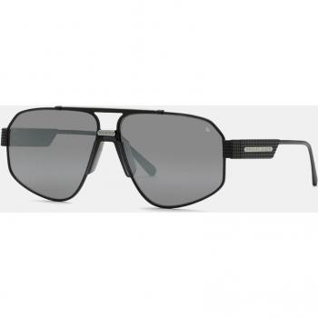 Philipp Plein Geometric Metal Black Silver Sunglasses - Semi Matt Smoke, Unisex, 63mm