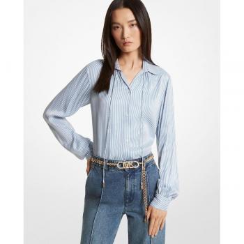 Michael Kors Women's Long Sleeve Striped Blue Shirt - Size L