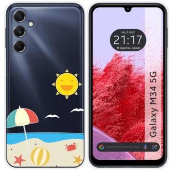 Funda Silicona Transparente Playa para Samsung Galaxy M34 5G con Dibujos