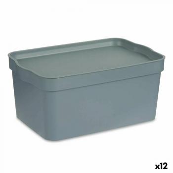 Caja de Almacenaje KIPIT con Tapa Gris Plástico 7,5 L 21 x 14,2 x 32 cm (12 Unidades)
