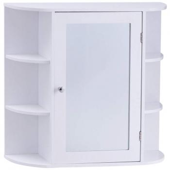 Armario con Espejo de Baño Estante de Pared Mueble de Almacenamiento 65x17x63cm Blanco - Costway