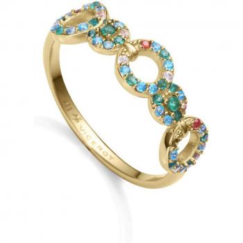 Anillo Elegant de plata de ley con baño de oro círculos con circonitas de colores