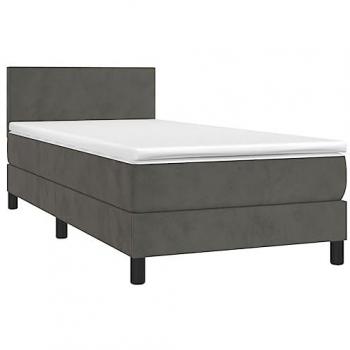 Cama box spring con colchón terciopelo gris oscuro 90x190 cm, adaptable, acolchado reversible, con muelles ensacados y protector