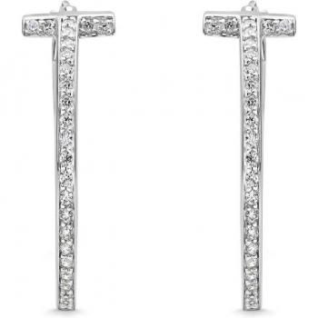 Pendientes criollas de plata con barra formando letra T y circonitas blancas Itemporality SEA-101-376-UU T mujer