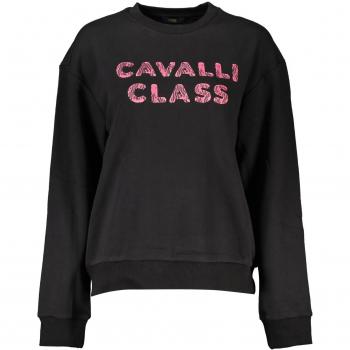 Cavalli Class Black Cotton Sweater - S, Sweatshirts, female, Black, Size: S, Cotton Sweater with Brushed Finish and Logo Print