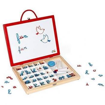 Janod - Essentiel - Maletín de Letras Cursivas 4 En 1 de Madera - Juego Pedagógico - Aprender Las Letras y a Leer - 110 Accesorios Incluidos - Pintura al Agua - A partir de 3 Años, J05073