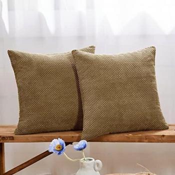 Deconovo Fundas para Cojin Almohada, Suavas de Rayas, para Sofa Cama en Habitacion Salon, Juego de 2, 40x40cm, Caqui