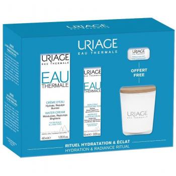 Uriage Kit Hidratación Facial con crema de agua, contorno de ojos, mascarilla de noche y vela aromática