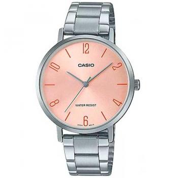Casio Women's Silver Stainless Steel Analog Watch - LTP-VT01D-4B2 with Pink Dial