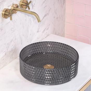 Lavabo sobre encimera Rea Cristal Black - Lavabo de cristal negro, diseño moderno, acabado brillante, fácil de limpiar, compatible con grifería estándar, dimensiones adecuadas para uso en baño