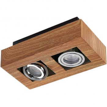 Plafón de Techo Arcchio Vince 25x14cm en Look de Madera, Lámpara Moderna para Pasillos, Color Marrón, Fabricado en Metal, con 2 Focos GU10