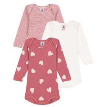 Pack de 3 bodies de algodón para bebé con mangas largas y corazones Petit Bateau 18M