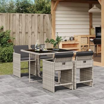 Set de almuerzo de jardín 5 piezas con cojines de Polyrattan gris claro