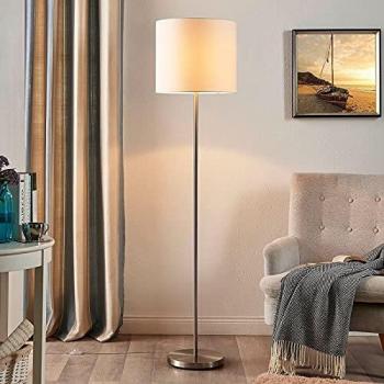 Lindby Lámpara de pie Parsa moderna con pantalla textil en blanco, hecha de textura, tela y tejido, compatible con 1 bombilla E27, ideal para dormitorio
