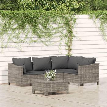 vidaXL 5 Piece Gray Poly Rattan Garden Lounge Set with Cushions