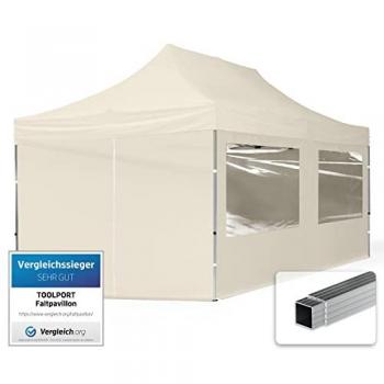 Carpa Plegable 3x6 m de Aluminio ECONOMY con Laterales Panorámicos y Tejido PES 700, Color Crema