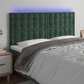 Cabecero LED de terciopelo verde oscuro 200x5x118/128 cm