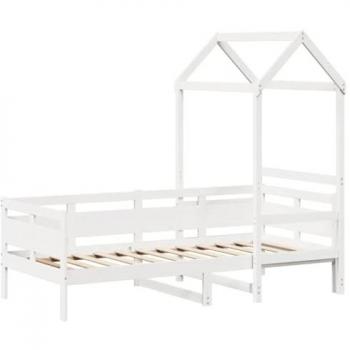 Sofá cama con techo de madera maciza de pino blanco 90x190 cm