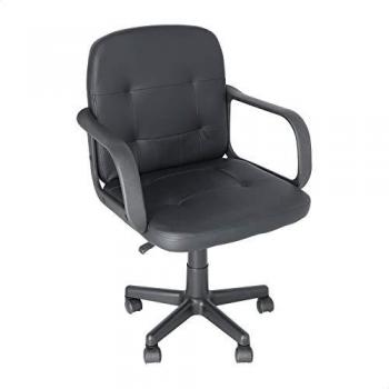 Sillón de Oficina Acolchado y Ajustable en Polipiel Negro con Reposabrazos y Ruedas - 54,5x46x88/100 cm