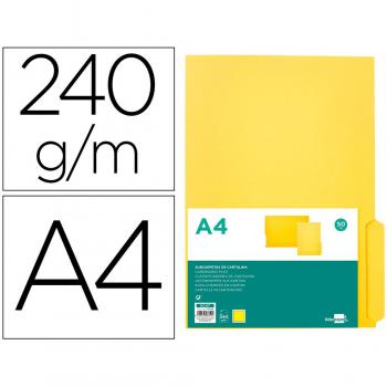 Subcarpeta Cartulina Liderpapel A4 Pestaña Inferior 240g/m2 Color Amarillo