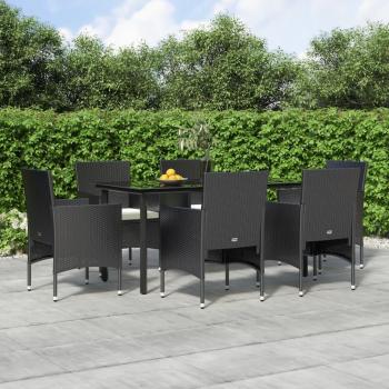 7-Piece Black Garden Dining Set with Cushions