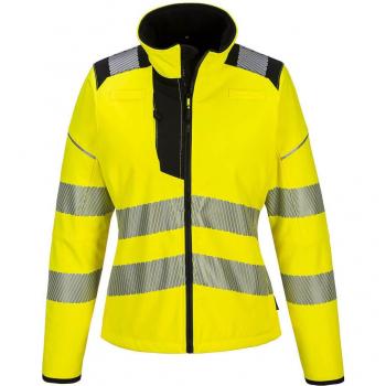 Chaqueta Softshell Hi Vis para Mujer Portwest PW3, Resistente al Agua y de 3 Capas, Color Amarillo/Negro
