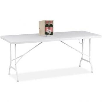 Mesa de Jardín Plegable, 73x180x74 cm, Plástico y Acero, Resistente a la Intemperie, para Camping y Exteriores, Blanca