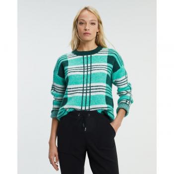 Paz Torras - Jersey de mujer de cuadros con cuello redondo y manga larga