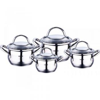 BERGNER Gourmet | Batería de Cocina de 8 Piezas | Acero Inoxidable | Incluye 4 Cacerolas con Tapas | Muy Resistente, Fácil de Limpiar y Para Todo Tipo de Cocinas