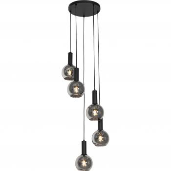 Lámpara colgante Art Déco negra con cristal ahumado redonda 5 luces - Josje