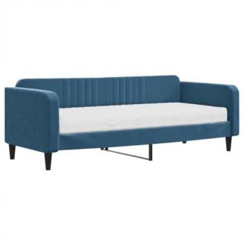 Sofá cama con colchón terciopelo azul 90x200 cm