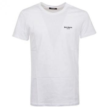 Balmain Men's Logo Cotton T-Shirt - White, Size Small, Flocked T-Shirt