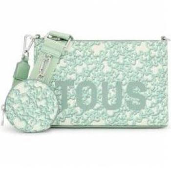 Bandolera Tous Kaos Mini Evolution para Mujer en Lona Estampada Color Menta con Detalles en Piel Sintética, Cierre de Cremallera, Bolsillo Interior Abierto y Asa Ajust