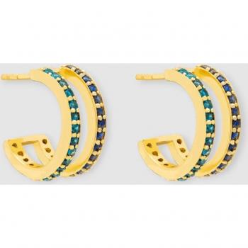 Pendientes de aro Lumière Alisa dorados con circonitas azul