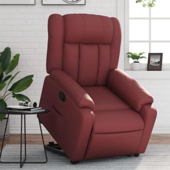 Sillón reclinable elevable de cuero artificial rojo tinto vidaXL