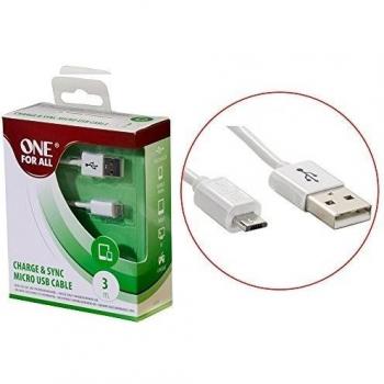 One For All 3 m cc3315 Cable de carga y sincronización USB 2.0 a Micro USB, color blanco