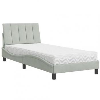 Cama con colchón terciopelo gris claro 80x200 cm