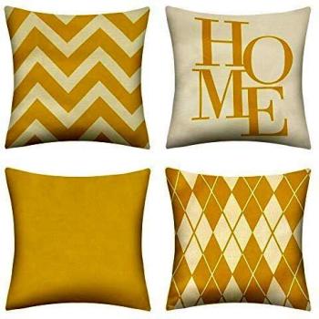 pendali Fundas de Cojín, Funda de Almohada Lino de algodón Decorativa Geometría Moderna con Cremallera Invisible Funda de Cojín 45x45cm, Juego de 4 Funda de Cojines Para Sala de Estar Sofás