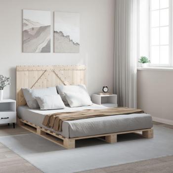 Cama de madera maciza de pino con cabecero, 160x200 cm, color marrón