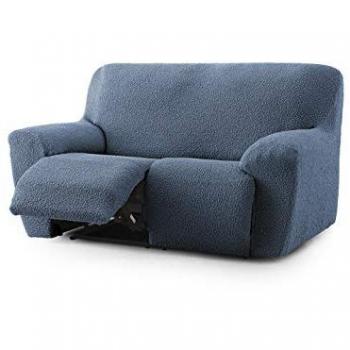 Funda de Sofá Ajustable Roc Azul - Protección y Comodidad - Eysa, elástica, para sofá de 2 plazas, medidas 70 x 120 x 200 cm, premium, diseño relax reclinable, biel