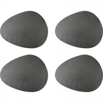 Mikasa Salvamanteles de Piel sintética con Forma de guijarros, Juego de 4 salvamanteles Grises para Comedor, 38cm x 30cm Protectores de Mesa