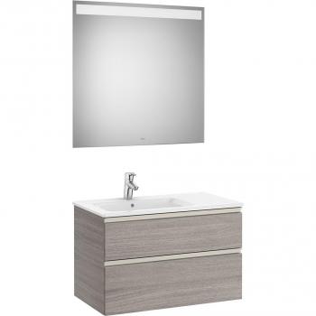 Conjunto de mueble de baño doble The Gap Roca con 2 cajones, lavabo a la izquierda y espejo con luz LED