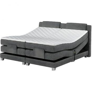 Pack boxspring cabecero + somieres de relajación eléctricos + colchones + cubrecolchón CASTEL de PALACIO - 2x80x200cm - Tela gris claro