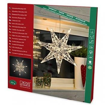 Estrella Acrílica LED 32 Diodos Blanco Cálido, 45 cm, Dimmable, Decoración de Ventana Navidad
