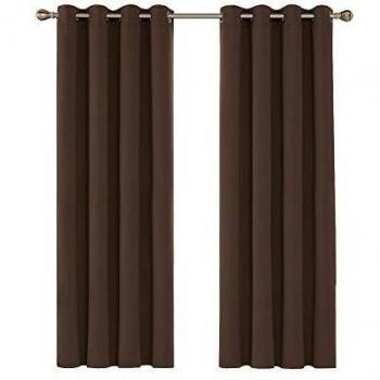 Deconovo Cortinas Opacas Dormitorio Moderno para Ventanas de Lino con Ollaos Juego de 2 Piezas Marrón 117x183cm
