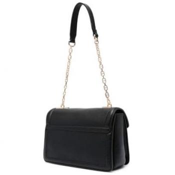 Moschino Black Chain Flap Shoulder Bag with Gold Details