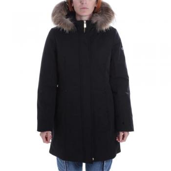 YES ZEE Women's Black Nylon Parka Jacket with Hidden Zip, Size L